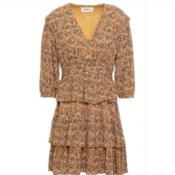 BA&SH Nina Tiered Printed Crepe Mini Dress Ditsy‎ Floral Sz 3/ US 8 Peasant